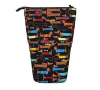 Dexnel I Love My Dog Dachshunds Cute Standing Pencil Holder,Telescopic Pouch Pop Up Bag,Stationery Box for Students,Girls,Boys
