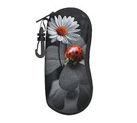 DEXNEL Ladybug Daisy Glasses Case With Carabiner, Ultra Light Portable Neoprene Zipper Sunglasses Case For Mens And Womens
