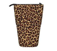 DEXNEL Leopard Patterned Wallpaper Cute Standing Pencil Holder,Telescopic Pouch Pop Up Bag,Stationery Box for Students,Girls,Boys