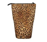 DEXNEL Leopard Print Cute Standing Pencil Holder,Telescopic Pouch Pop Up Bag,Stationery Box for Students,Girls,Boys