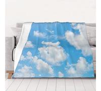 Dexnel Lightweight Comfort Soft Blue Sky White Cloud Blanket for Camping Cosy Flannel Bed Blanket for Living Room or Car