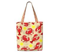 DEXNEL Lobster And Crab Canvas Medium Tote Bag, Reusable Shopping Bag With Snap Closure System, Reusable Grocery Bags