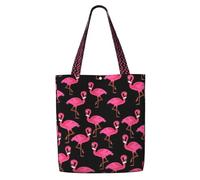 DEXNEL Lovely Pink Flamingos Canvas Medium Tote Bag, Reusable Shopping Bag With Snap Closure System, Reusable Grocery Bags