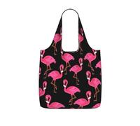 DEXNEL Lovely Pink Flamingos Print Reusable Shopping Bag Foldable Grocery Tote 25l Polyester Packable Carryall Large Capacity 25l