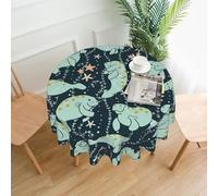 DEXNEL Manatee Animals Calf Print 60'' Round Tablecloth Retro Polyester Washable Cover for 4-6 Seat Dining Table Boho Decor