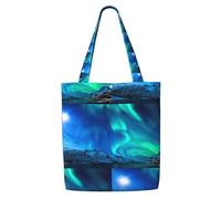 DEXNEL Northern Lights Canvas Medium Tote Bag, Reusable Shopping Bag With Snap Closure System, Reusable Grocery Bags