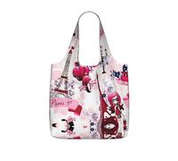 DEXNEL Paris Eiffel Tower France Print Reusable Shopping Bag Foldable Grocery Tote 25l Polyester Packable Carryall Large Capacity 25l