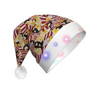 Dexnel Popcorn Print Funny Led Christmas Hat, Holiday Santa Hat For Xmas Party Supplies, Winter Head Wear For Adults