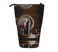 Dexnel Red Wine Bottle Glass Cute Standing Pencil Holder,Telescopic Pouch Pop Up Bag,Stationery Box for Students,Girls,Boys