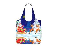 DEXNEL Santa On Sleigh Print Reusable Shopping Bag Foldable Grocery Tote 25l Polyester Packable Carryall Large Capacity 25l