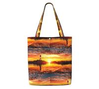 DEXNEL Sea Lighthouse In Sunset Canvas Medium Tote Bag, Reusable Shopping Bag With Snap Closure System, Reusable Grocery Bags