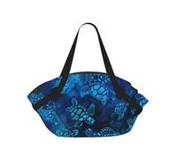 DEXNEL Sea Turtle-Blue 2-in-1 Convertible Picnic Tote Bag, 37'' Waterproof Printed Round Mat for Beach Camping and Travel