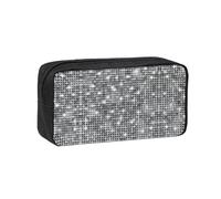 Dexnel Silver Sequin Sparkle Pattern Printed Pencil Case Large Capacity Zip Pouch Durable Polyester Organizer for School Office Travel