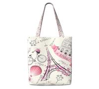 DEXNEL The Paris Tower And A Bicycle Canvas Medium Tote Bag, Reusable Shopping Bag With Snap Closure System, Reusable Grocery Bags