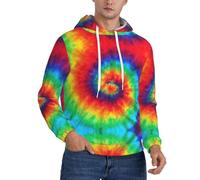 DEXNEL Tie Dye Hippies Mens Fleece Lined Hoodie Sherpa Pullover With Kangaroo Pocket Adjustable Hood, Winter Sweatshirt Black