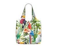 DEXNEL Toucans Parrot Palm Tree Leaves Print Reusable Shopping Bag Foldable Grocery Tote 25l Polyester Packable Carryall Large Capacity 25l