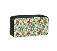 Dexnel Toucans Parrot Palm Tree Leaves Printed Pencil Case Large Capacity Zip Pouch Durable Polyester Organizer for School Office Travel