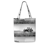 DEXNEL Tractor Agriculture Tranquil Canvas Medium Tote Bag, Reusable Shopping Bag With Snap Closure System, Reusable Grocery Bags