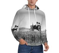 DEXNEL Tractor Agriculture Tranquil Mens Fleece Lined Hoodie Sherpa Pullover With Kangaroo Pocket Adjustable Hood, Winter Sweatshirt Black