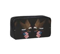 DEXNEL USA Patriotic Eagle with American Flag Printed Pencil Case Large Capacity Zip Pouch Durable Polyester Organizer for School Office Travel