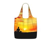 DEXNEL Yoga Meditation Print Reusable Shopping Bag Foldable Grocery Tote 25l Polyester Packable Carryall Large Capacity 25l