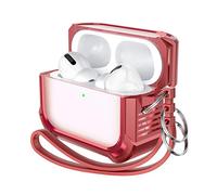 Dexnor Case for Airpods pro, 360° Full-Body Rugged Clear Protective Non-slip Cover with Keychain Strap for Apple Airpod pro - Red