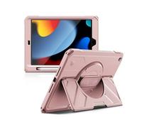 Dexnor Case for iPad 9th/8th/7th Generation 10.2 inch, Rugged Protective Case with 360° Rotating Hand Strap & Large Stand & Screen Protector & Pencil Holder Shockproof Full-Body Bumper Cover, Pink