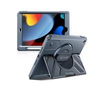 Dexnor Case for iPad 9th/8th/7th Generation 10.2 inch, Rugged Protective Case with 360° Rotating Hand Strap & Large Stand & Screen Protector & Pencil Holder Shockproof Full-Body Bumper Cover, Blue