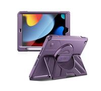 Dexnor Case for iPad 9th/8th/7th Generation 10.2 inch, Rugged Protective Case with 360° Rotating Hand Strap & Large Stand & Screen Protector & Pencil Holder Shockproof Full-Body Bumper Cover, Purple