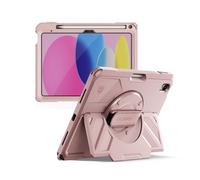 Dexnor Case for iPad (A16) 11th/10th Generation 2025/2022 (11″/10.9″),Rugged Protective Case with 360° Rotating Hand Strap& Stand & Screen Protector & Pencil Holder Shockproof Full-Body Cover, Pink