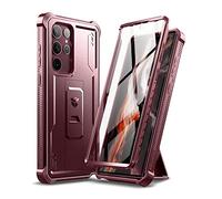 Dexnor Compatible with Samsung Galaxy S22 Ultra 5G Case with Built-in Screen Protector Military-Grade 360 Full Body Shockproof Bumper Protection Cover with Stand - Maroon Red