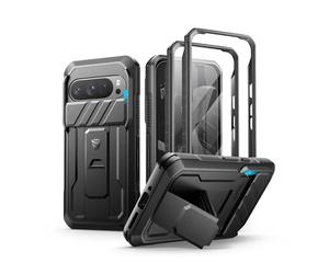 Dexnor for Google Pixel 9 Pro Case with Built-in Slide Camera Cover & Screen Protector & Kickstand, Heavy-Duty Shockproof Rugged Case Full-Body Bumper Protective Cover - Black