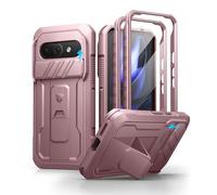 Dexnor for Google Pixel 9A Case with Slide Camera Cover & 2 Front Frames & Built-in Screen Protector & Heavy-duty Kickstand, Full-body Shockproof Protective Cover Rugged Bumper Cases - Pink