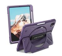 Dexnor for iPad Pro 11 inch Case M4 2024, Rugged Protective Case with 360° Rotating Hand Strap & Large Steady Stand & Screen Protector & Pencil Holder Shockproof Full-Body Bumper Cover, Purple