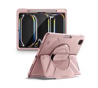 Dexnor for iPad Pro 13 inch Case M5 2025/M4 2024, Rugged Protective Case with 360° Rotating Hand Strap & Large Steady Stand & Screen Protector & Pencil Holder Shockproof Full-Body Bumper Cover,Pink