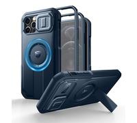 Dexnor for iPhone 12 & 12 Pro Magnetic Case With Slide Camera Cover & Adjustable Kickstand & Built-in Screen Protector, Rugged Shockproof Bumper Cases Heavy-duty Cover - Navy Blue