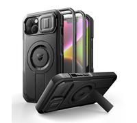 Dexnor for iPhone 13/14 Magnetic Case With Slide Camera Cover & Adjustable Kickstand & Built-in Screen Protector, Rugged Shockproof Bumper Cases Heavy-duty Cover - Night Black