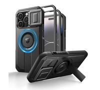 Dexnor for iPhone 14 Pro Magnetic Case With Slide Camera Cover & Adjustable Kickstand & Built-in Screen Protector, Rugged Shockproof Bumper Cases Heavy-duty Cover - Night Black