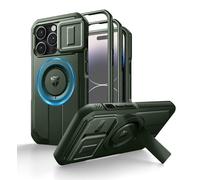 Dexnor for iPhone 14 Pro Magnetic Case With Slide Camera Cover & Adjustable Kickstand & Built-in Screen Protector, Rugged Shockproof Bumper Cases Heavy-duty Cover - Military Green