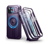 Dexnor for iPhone 15 Magnetic Case With Slide Camera Cover & Adjustable Kickstand & Built-in Screen Protector, Rugged Shockproof Bumper Cases Heavy-duty Cover - Phantom Purple
