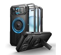 Dexnor for iPhone 15 Magnetic Case With Slide Camera Cover & Adjustable Kickstand & Built-in Screen Protector, Rugged Shockproof Bumper Cases Heavy-duty Cover - Night Black