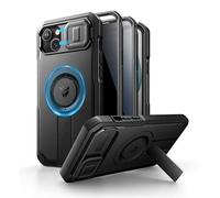 Dexnor for iPhone 15 Plus/14 Plus Case with Slide Camera Cover & Adjustable Kickstand & Privacy Screen Protector, Compatible with MagSafe Rugged Shockproof Bumper Case & Mangetic Cover - Black