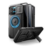 Dexnor for iPhone 15 Pro Case with Slide Camera Cover & Adjustable Kickstand & Privacy Screen Protector, Compatible with MagSafe Rugged Shockproof Bumper Case & Mangetic Protective Cover - Black