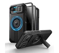 Dexnor for iPhone 15 Pro Max Case with Slide Camera Cover & Adjustable Kickstand & Privacy Screen Protector, Compatible with MagSafe Rugged Shockproof Bumper Case & Mangetic Protective Cover - Black