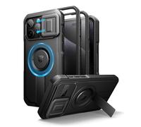 Dexnor for iPhone 15 Pro Max Magnetic Case With Slide Camera Cover & Adjustable Kickstand & Built-in Screen Protector, Rugged Shockproof Bumper Cases Heavy-duty Cover - Night Black