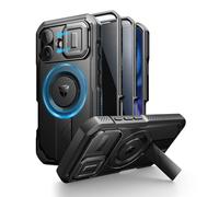 Dexnor for iPhone 16 Case with Slide Camera Cover & Adjustable Kickstand & Privacy Screen Protector, Compatible with MagSafe Rugged Shockproof Bumper Case & Mangetic Protective Cover - Black