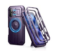 Dexnor for iPhone 16 Magnetic Case With Slide Camera Cover & Adjustable Kickstand & Built-in Screen Protector, Rugged Shockproof Bumper Cases Heavy-duty Cover - Phantom Purple