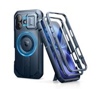 Dexnor for iPhone 16 Magnetic Case With Slide Camera Cover & Adjustable Kickstand & Built-in Screen Protector, Rugged Shockproof Bumper Cases Heavy-duty Cover - Navy Blue