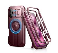 Dexnor for iPhone 16 Magnetic Case With Slide Camera Cover & Adjustable Kickstand & Built-in Screen Protector, Rugged Shockproof Bumper Cases Heavy-duty Cover - Wine Red