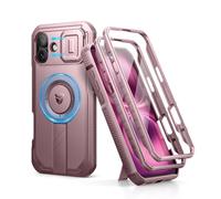 Dexnor for iPhone 16 Plus Magnetic Case With Slide Camera Cover & Adjustable Kickstand & Built-in Screen Protector, Rugged Shockproof Bumper Cases Heavy-duty Cover - Pink